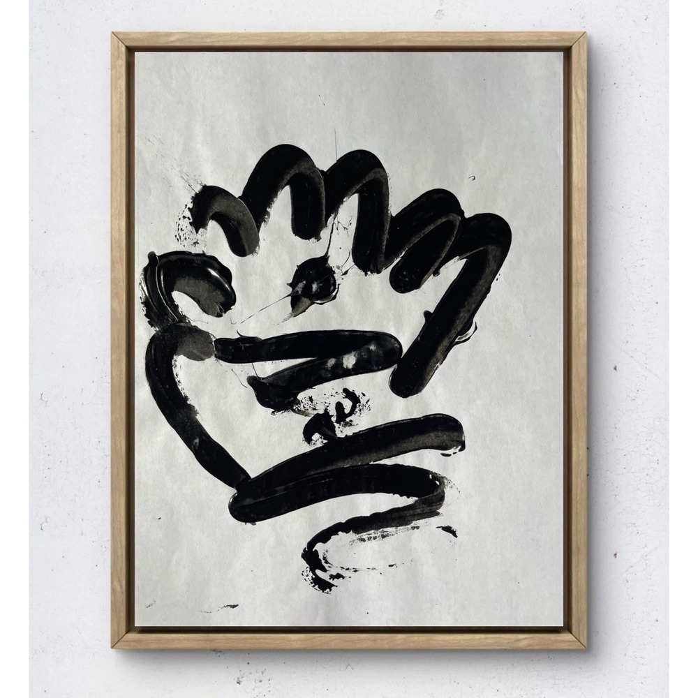 OMAN Original Abstract Ink Painting Black White Gestural Art 8.5x11 on Paper Zen
